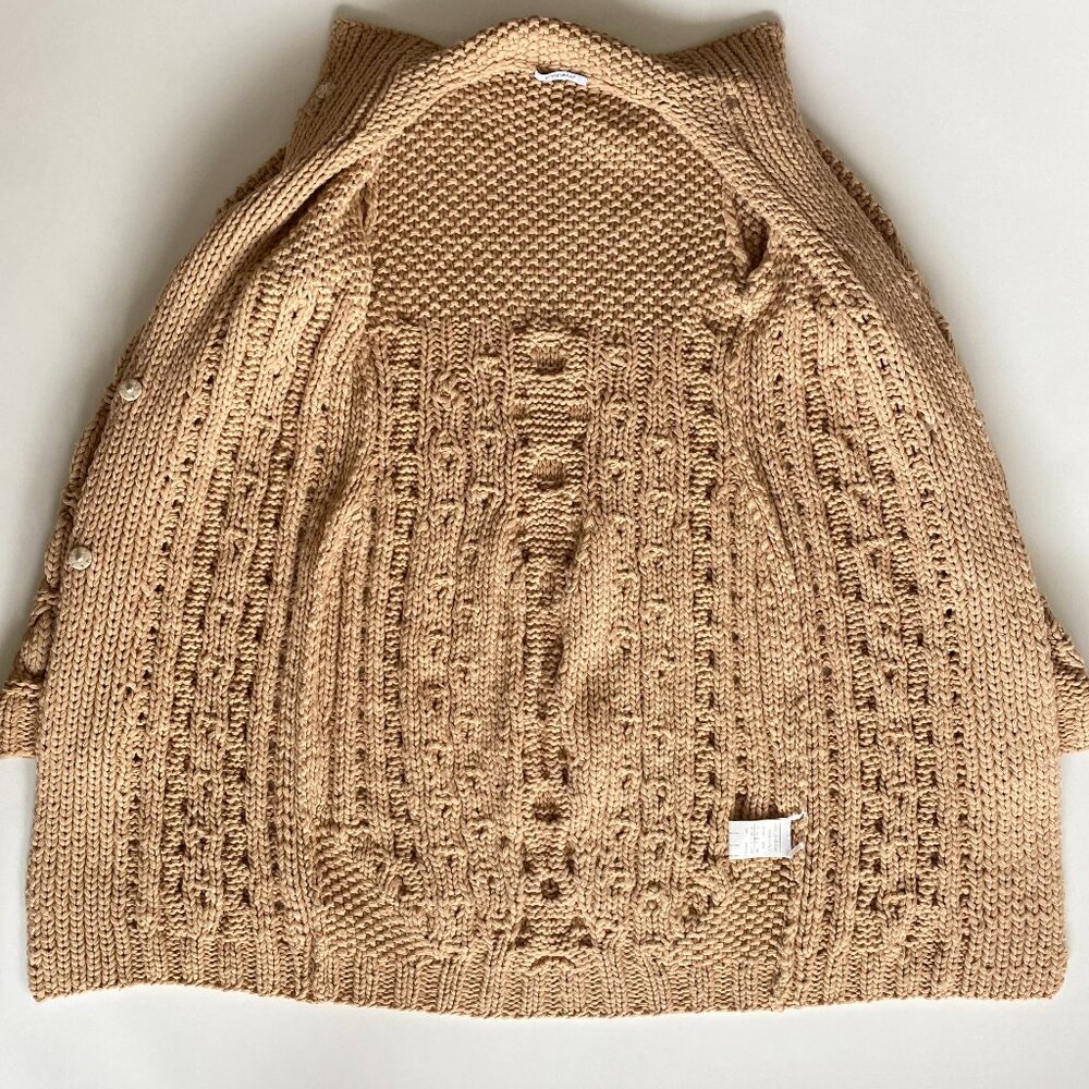 Genrty Portofino Extra Fine Wool Oversized Cable Knit Long Cardigan 4/6 Camel - Picture 6 of 16